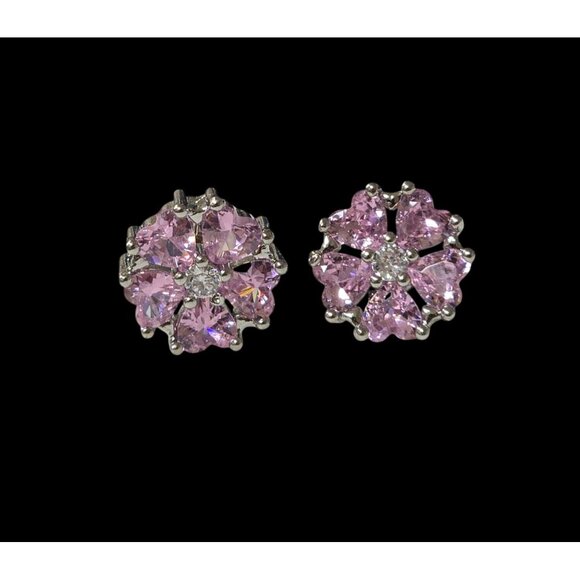 Pink Crystal Flower Stud Earrings - Picture 1 of 7